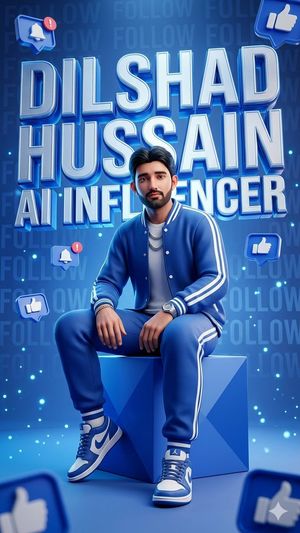 Blue AI Influencer 3D Poster