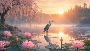 Misty Lotus Pond at Sunrise