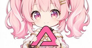 Pink Chibi Mascot Holding Triangle Logo