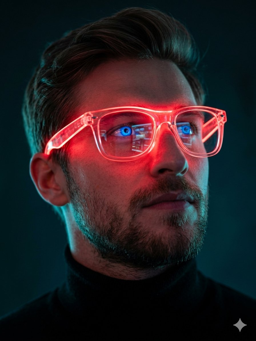 Sample output image for Neon Red Glasses Cinematic Portrait