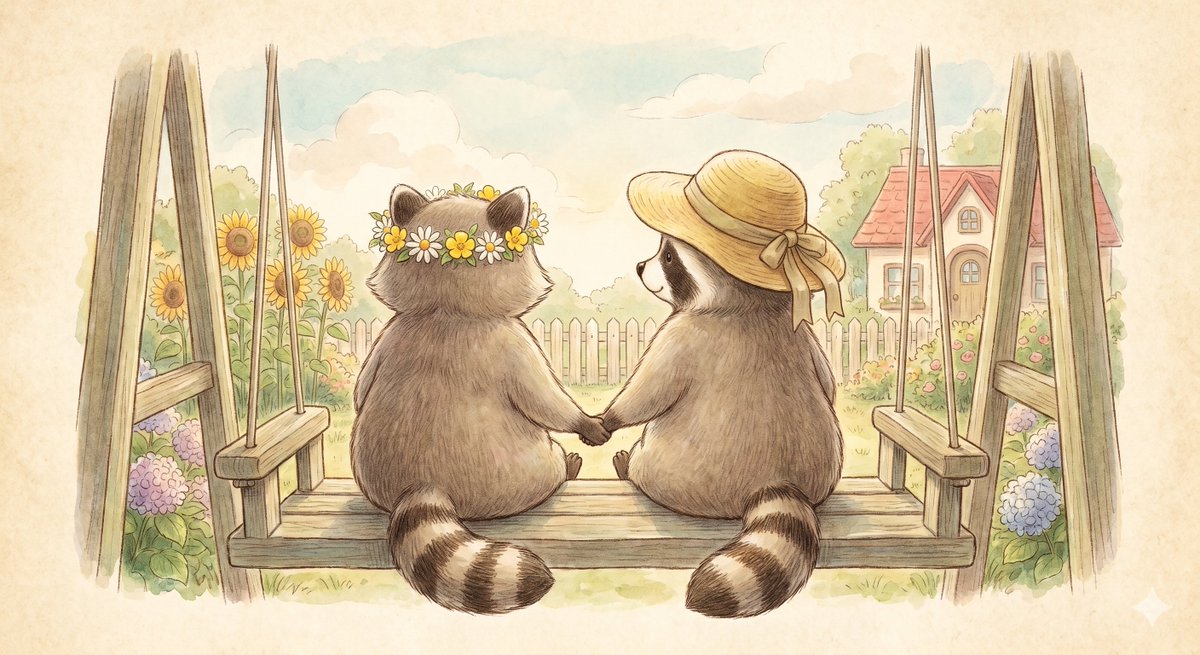 Sample output image for Picture Book Style Raccoon Characters