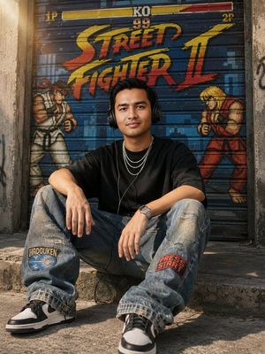 Urban Streetwear Sidewalk Portrait