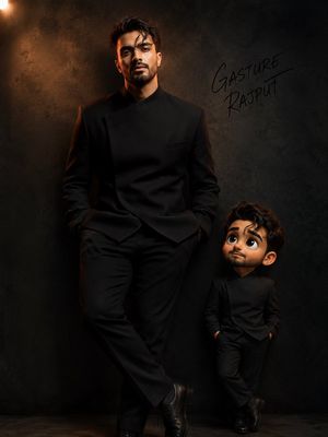 Man and Animated Mini-Me Portrait