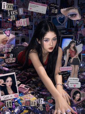 Chaotic Y2K Cyber-Pop Editorial Portrait