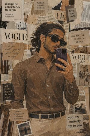 Vintage Magazine Paper Collage Portrait