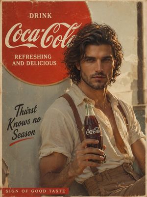 Prompt: Create a cinematic vintage Coca Cola adver