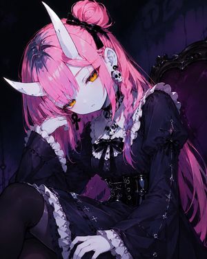 Gothic Pink-Haired Oni Girl
