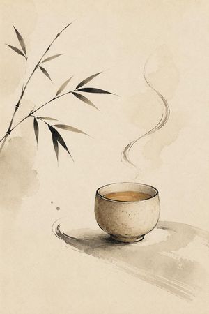 Zen Tea Cup Ink Wash