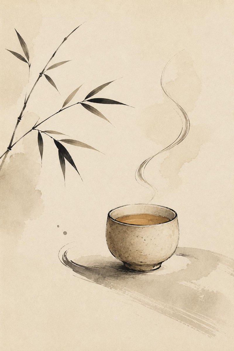 Zen Tea Cup Ink Wash