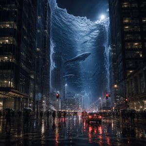 Surreal Ocean Wall in Rainy City