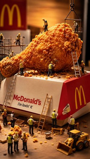 Miniature Workers Sculpt Giant McDonald's Drumstick