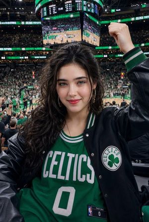 Celtics Fan Cheering in NBA Arena