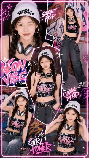 Neon Street Pop Fashion Collage