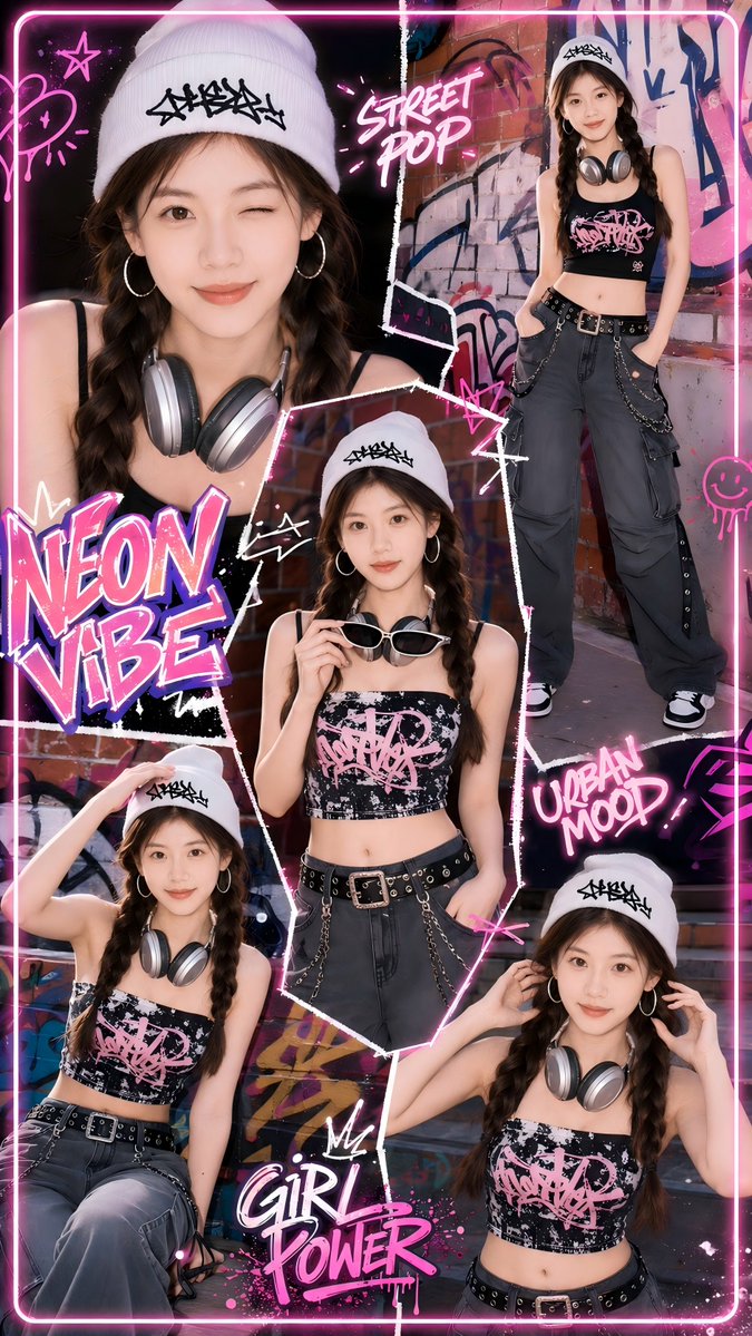 Neon Street Pop Fashion Collage