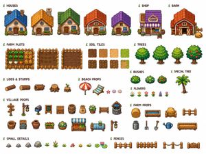 Cozy Farming Village Pixel Asset Sheet