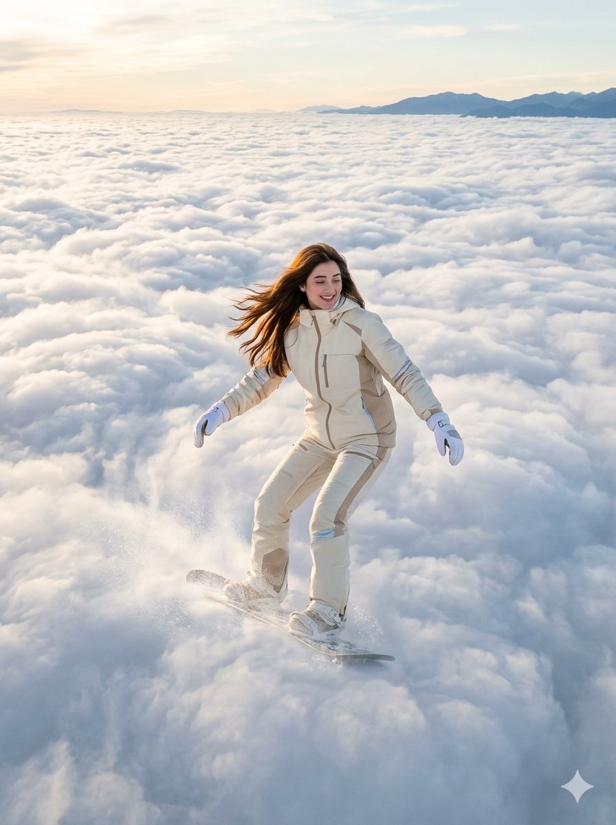 Sample output image for Surreal Cloud Snowboarding Girl