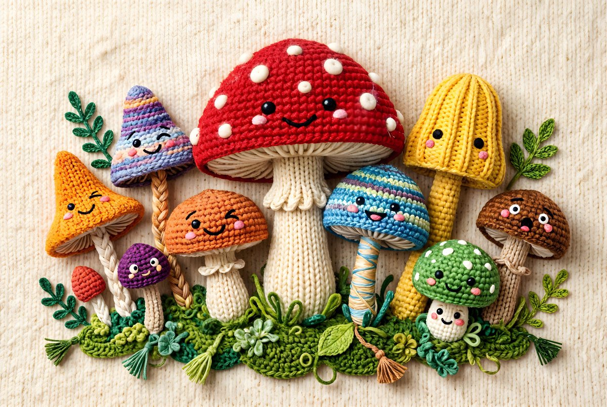 Comic / Storyboard - Whimsical Yarn Style Mushrooms - Image 1