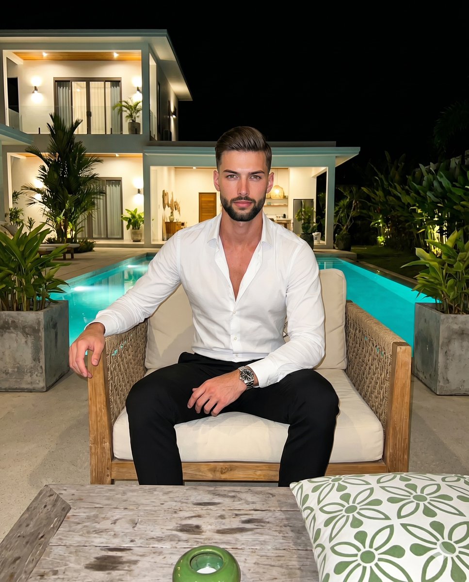 Sample output image for Luxury Villa Evening Poolside Portrait