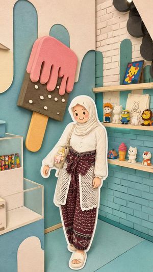 Kawaii Style Muslim Character Lifestyle Photography