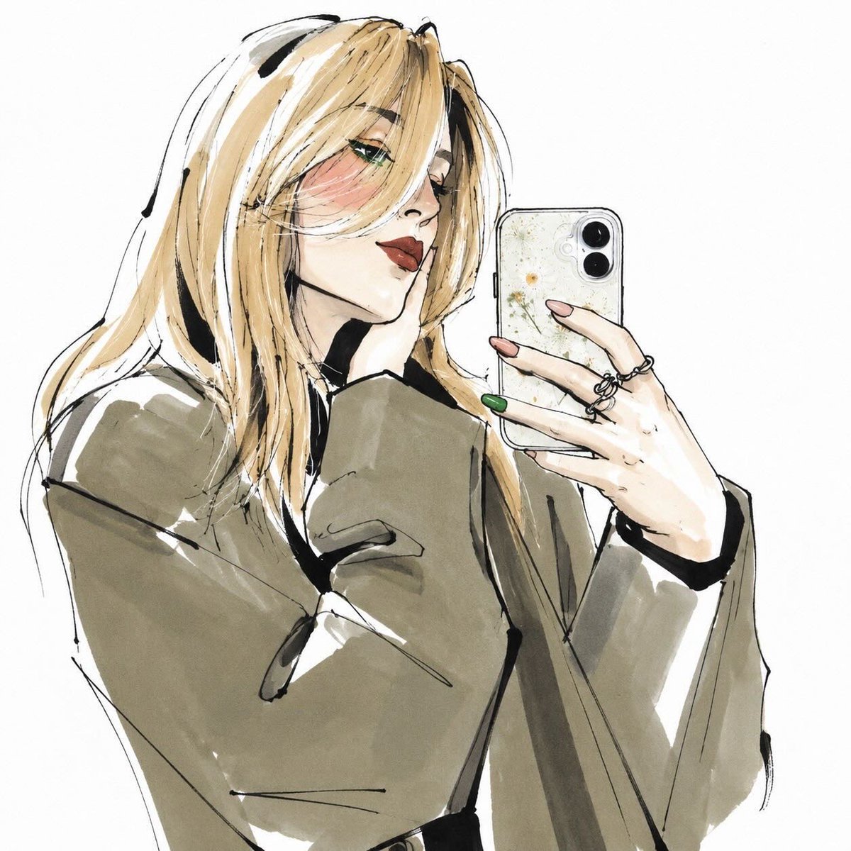 Chic Mirror Selfie Fashion Illustration example 2