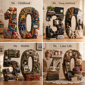 Typographic Human Life Stages Sculpture