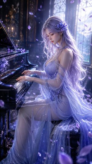Oriental Fantasy Female Pianist 3D CG