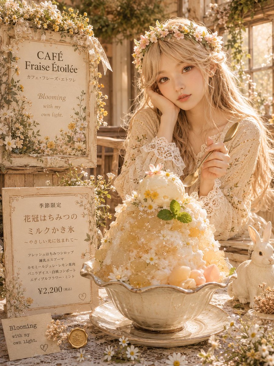 Floral Cottage Café Kakigori AI image template preview