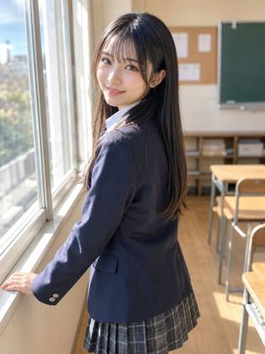 Anonymized Schoolgirl by Classroom Window