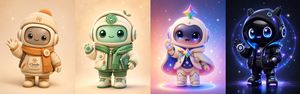 Four Chibi AI Mascot Robots