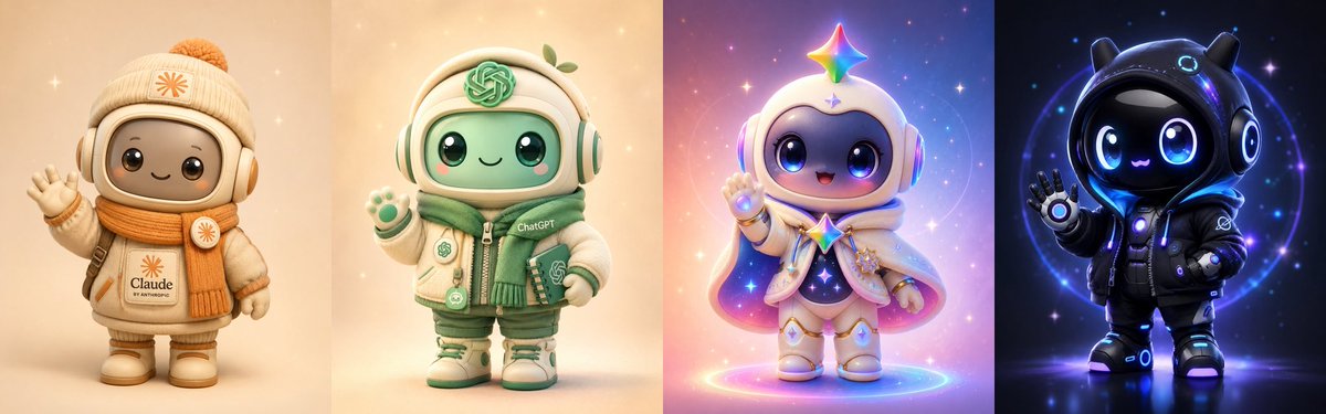 Four Chibi AI Mascot Robots