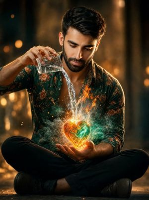 Man Pouring Water on Magic Heart