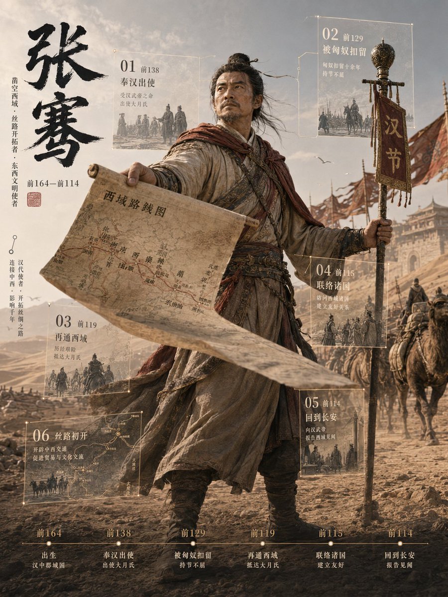 Zhang Qian 3D Historical Archive Poster