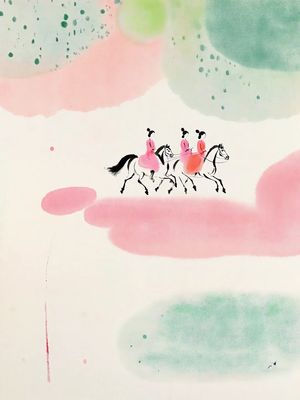 Pastel Court Ladies on Horseback