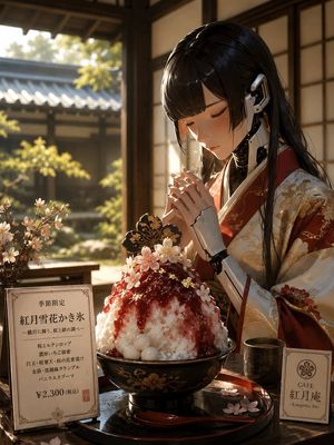 Luxury Cybernetic Kakigori Café Scene