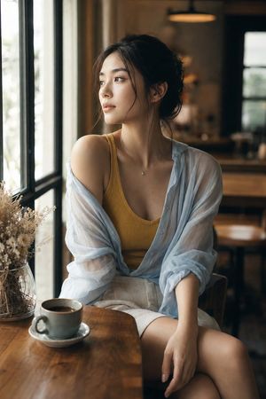 Realistic Window Café Fashion Portrait
