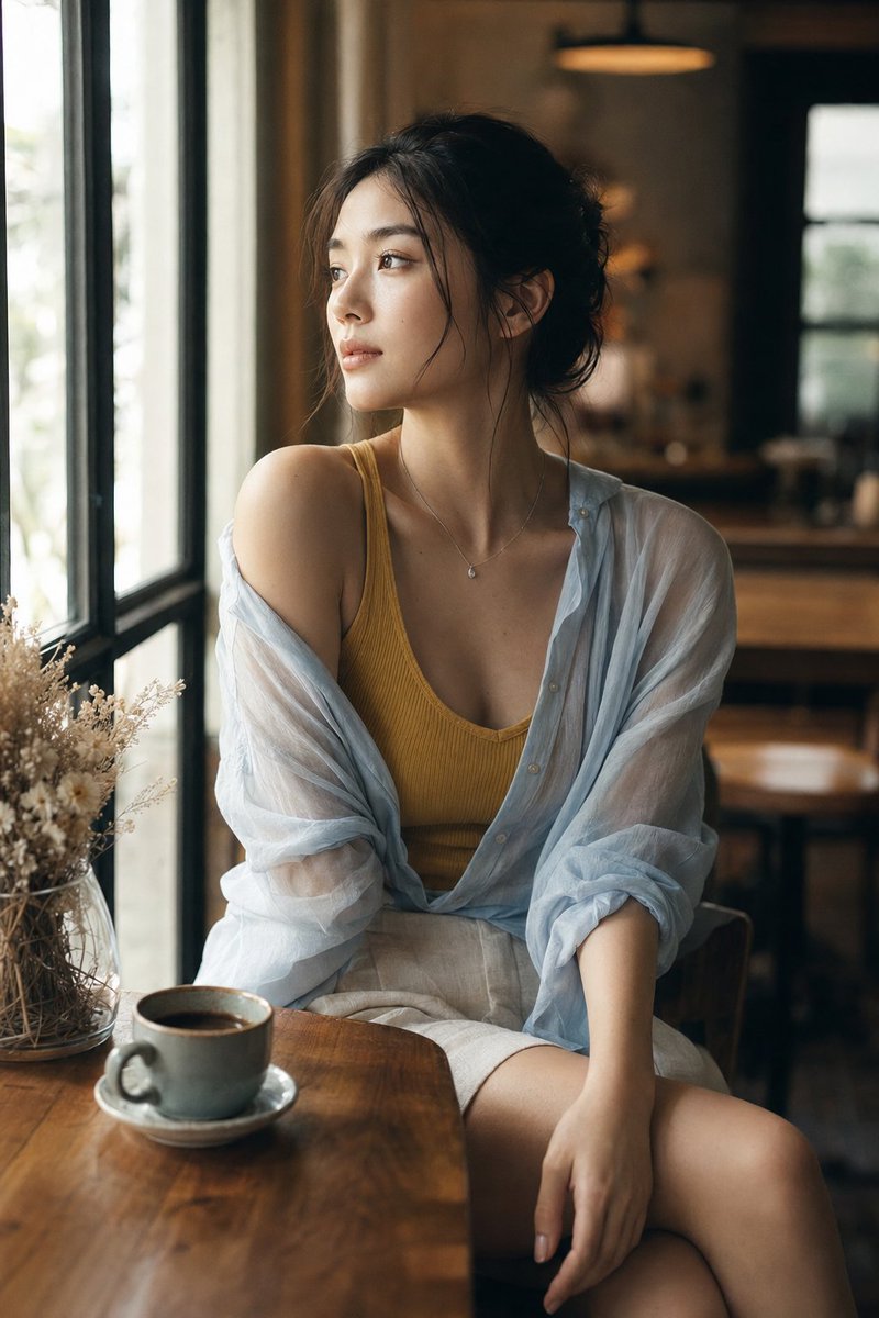 Realistic Window Café Fashion Portrait