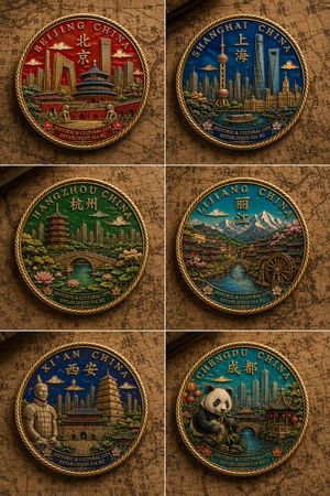 Six Chinese City Enamel Medals