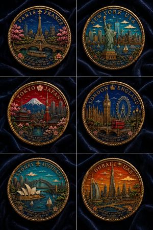 Six Cloisonné City Medals