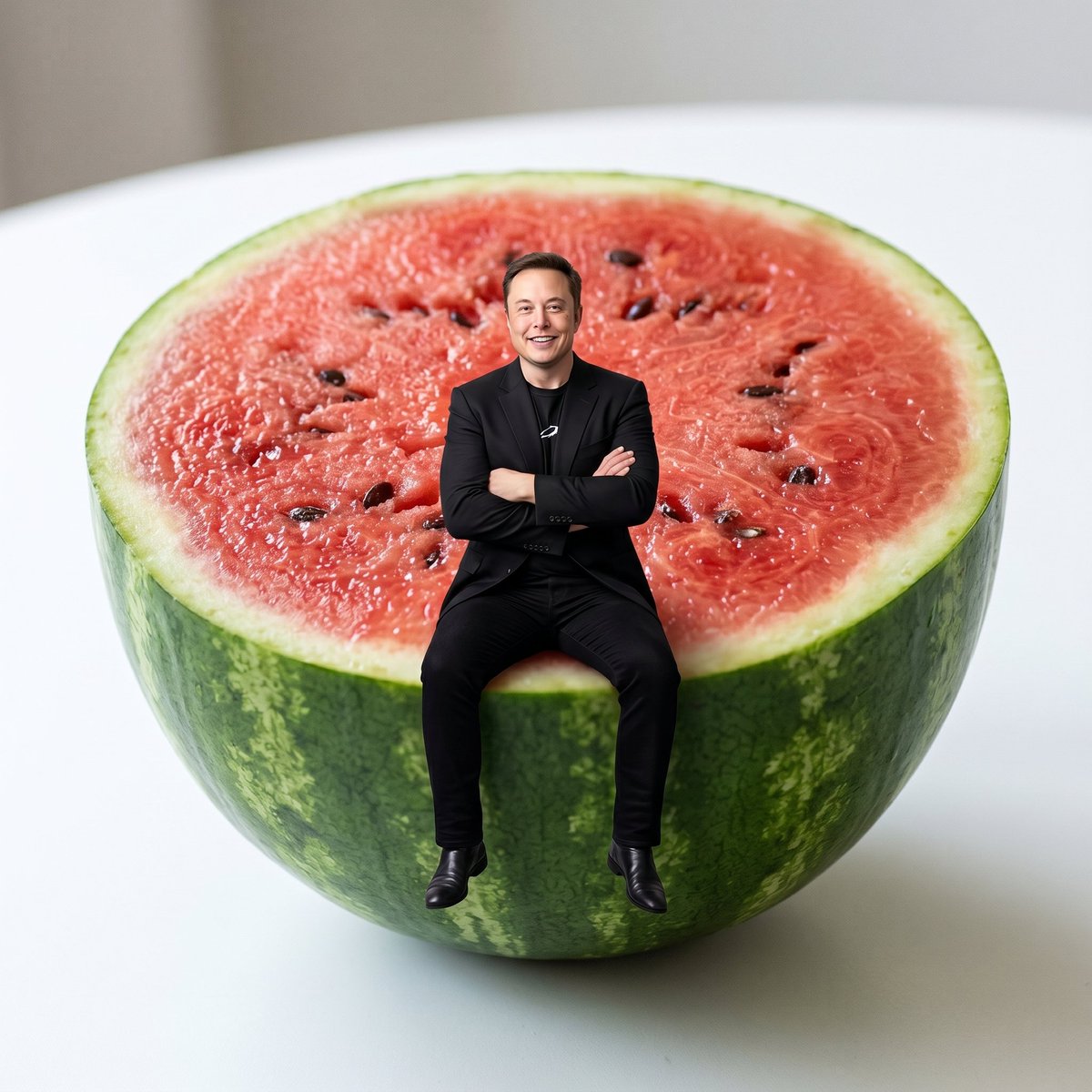 Sample output image for Miniature Person Sitting on Watermelon
