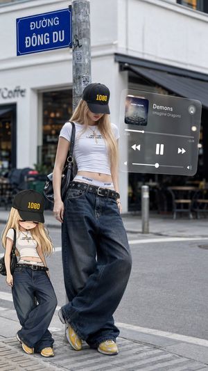Urban street fashion portrait with AR overlays