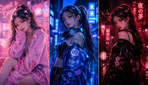 Three-panel anime fashion collage