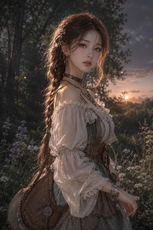 Anime Korean woman in forest