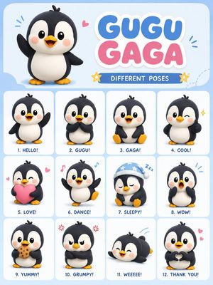 Chibi Penguin Expression Grid