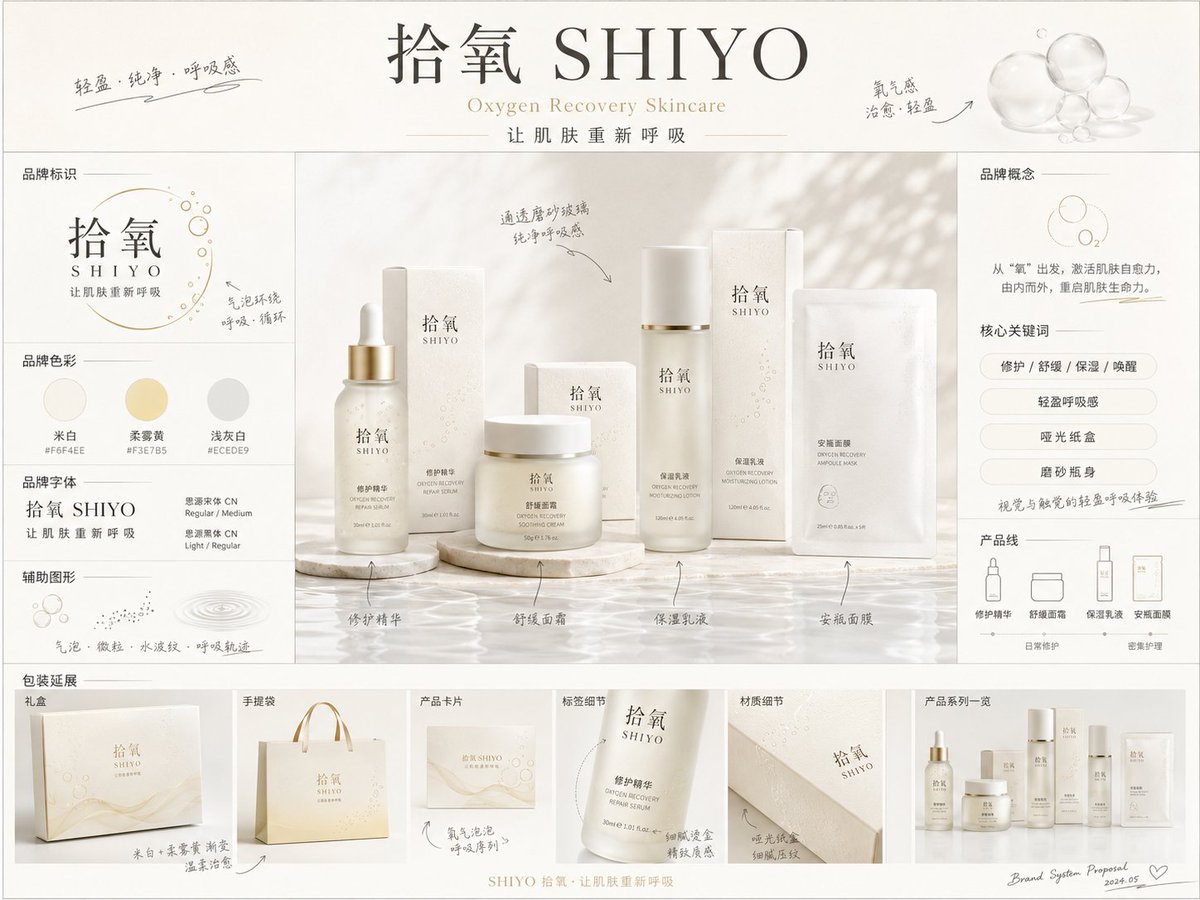 《品牌概念提案板》提示词：

请生成一张【画幅比例】的高完成度「品牌全案概念提案板 / Brand 