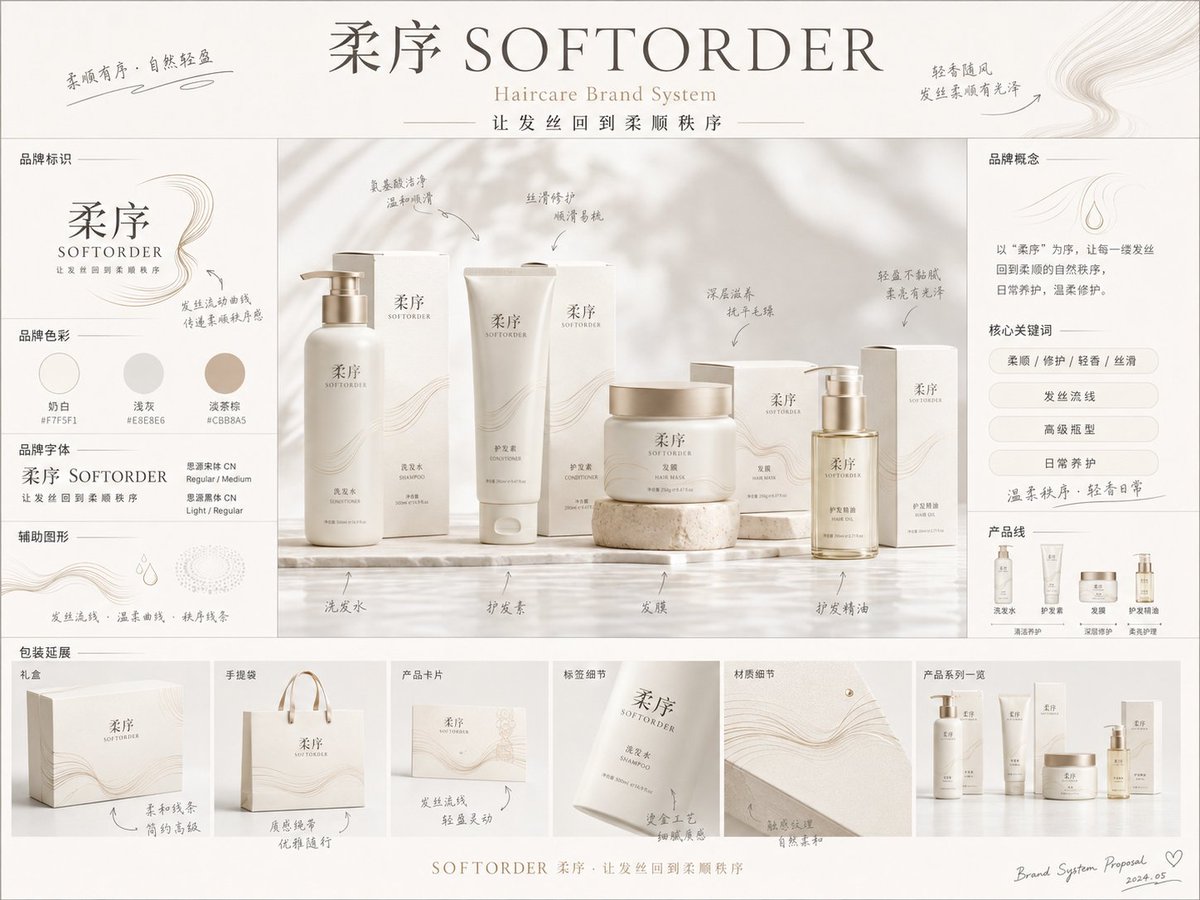 《品牌概念提案板》提示词：

请生成一张【画幅比例】的高完成度「品牌全案概念提案板 / Brand  example 4