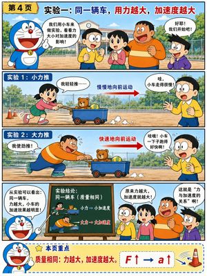 Doraemon-Style Newton’s Second Law Comic
