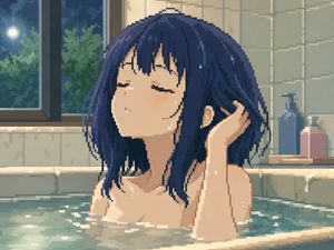 Moonlit Pixel Art Bath Scene