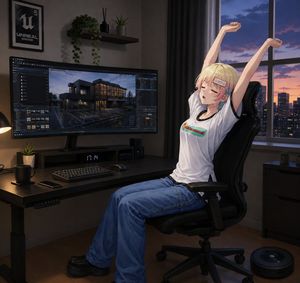 Anime Developer Room Stretching Pose