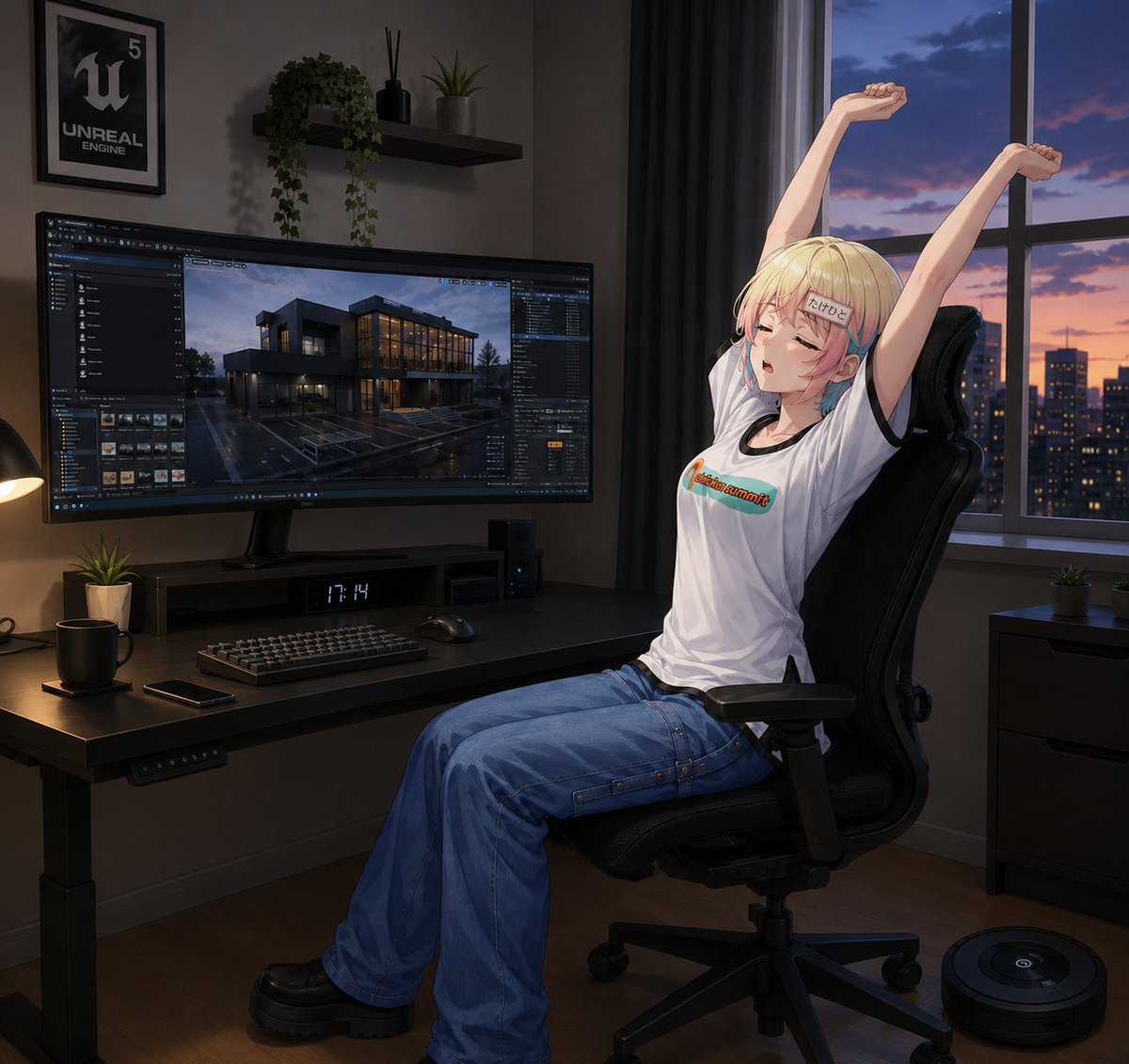 Anime Developer Room Stretching Pose