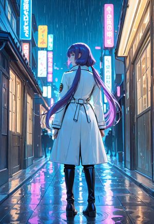 Rainy Neon Anime Alley Woman